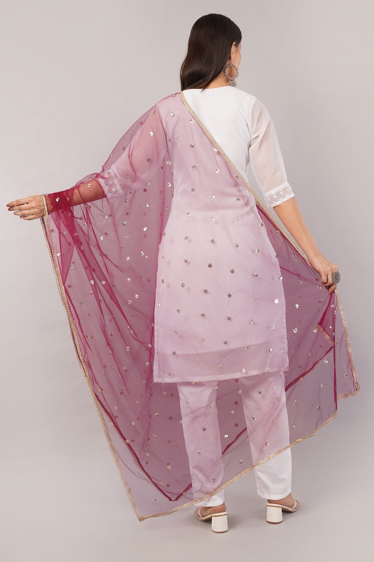 Ivaara Net Sequins Butti Dupatta (NBD9) – Lightweight Embroidered Dupatta for Women | Festive & Party Wear.