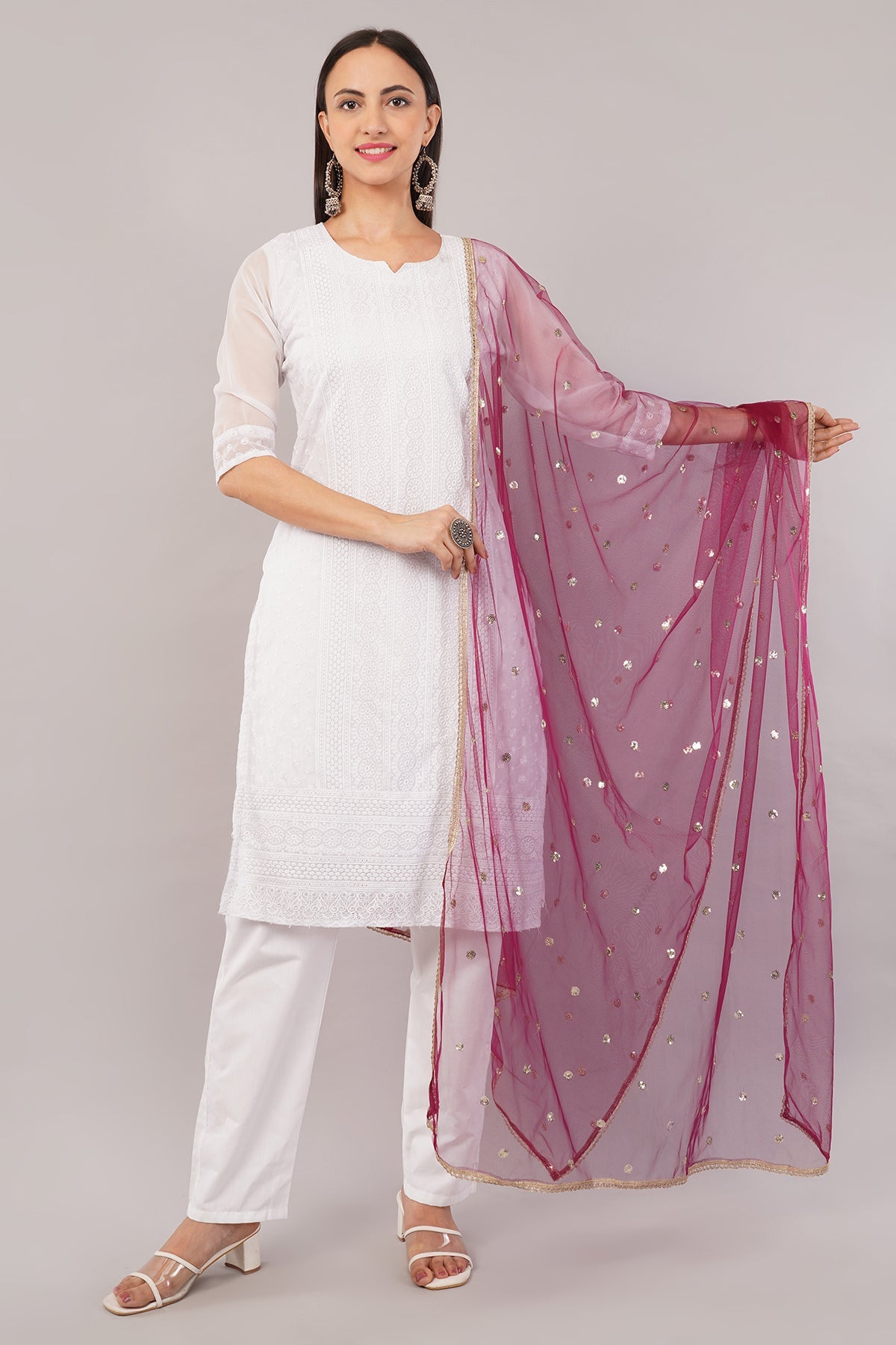 Ivaara Net Sequins Butti Dupatta (NBD9) – Lightweight Embroidered Dupatta for Women | Festive & Party Wear.