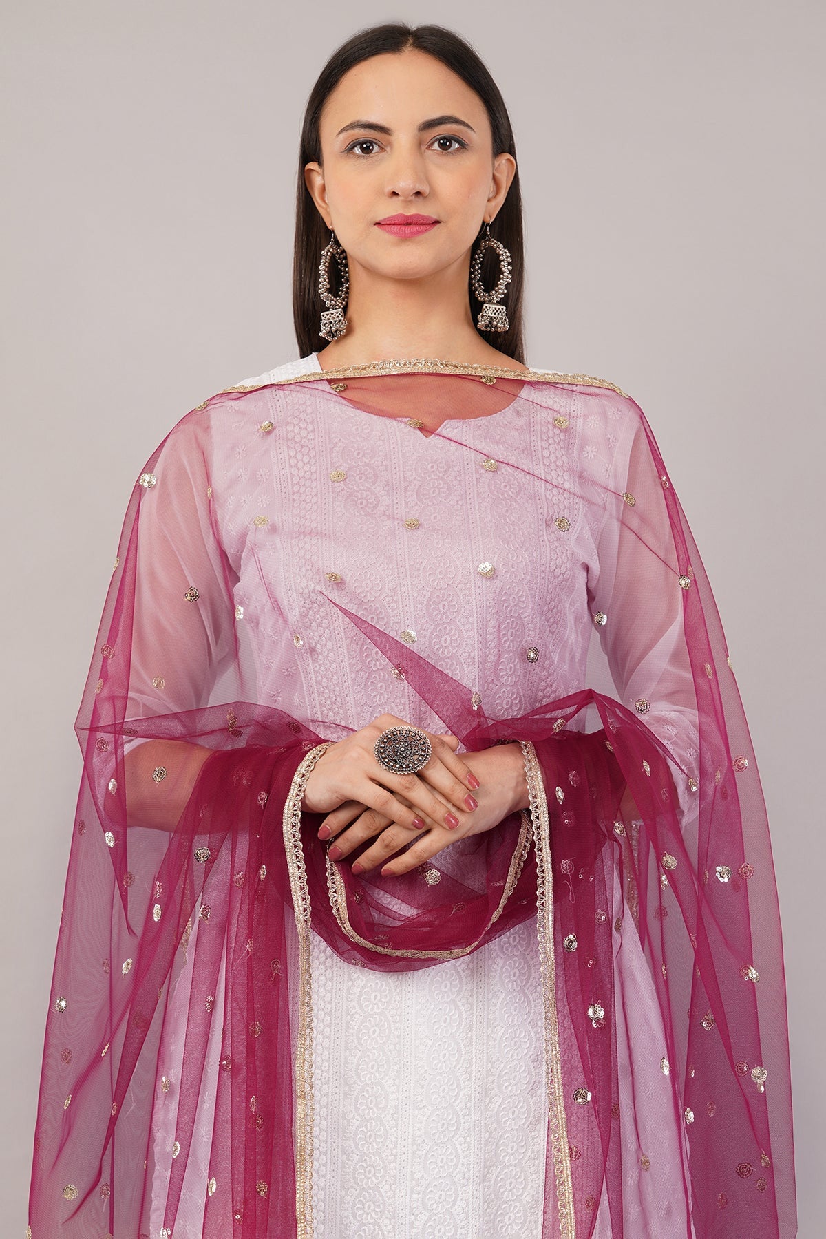 Ivaara Net Sequins Butti Dupatta (NBD9) – Lightweight Embroidered Dupatta for Women | Festive & Party Wear.