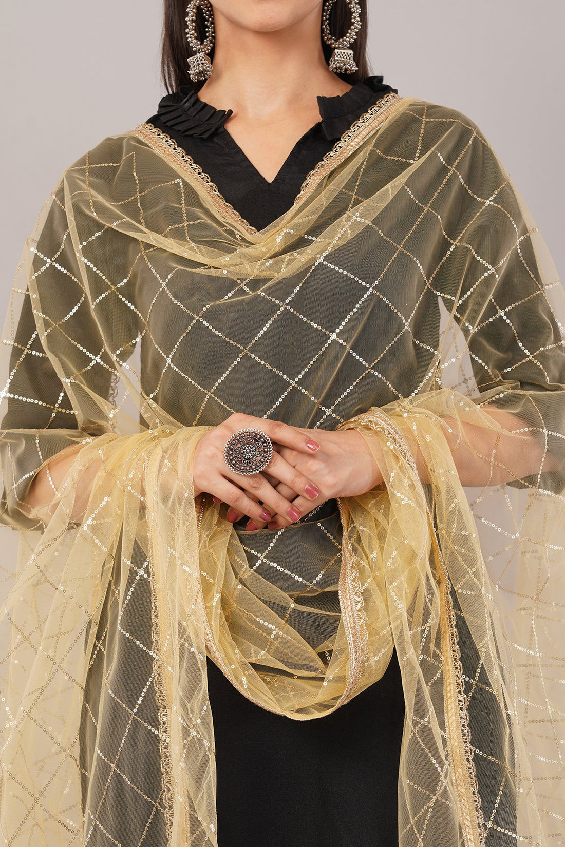 Net Sequins Dupatta for Women Chiku (NB2) – Ivaara Soft Embroidered Dupatta.