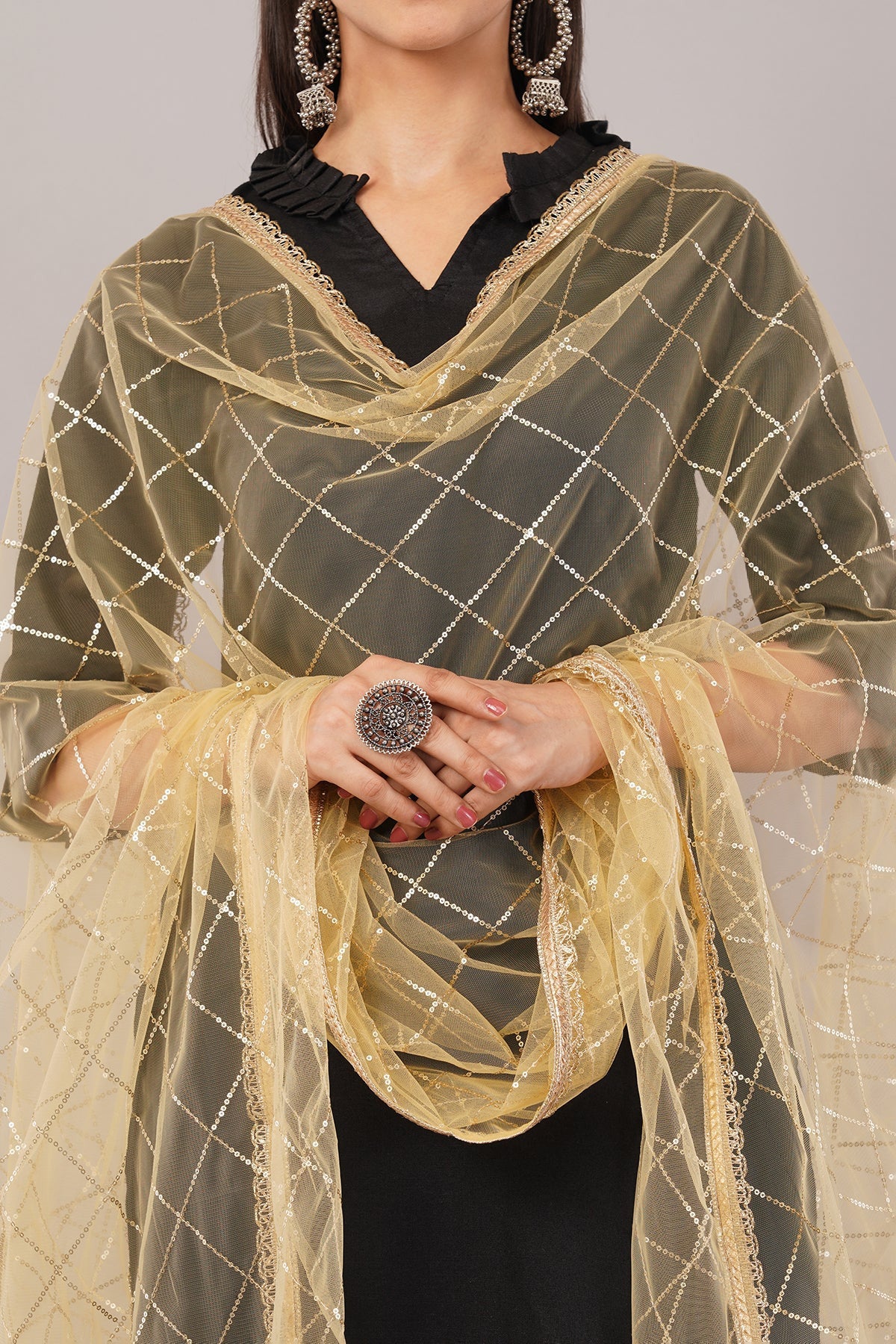 Net Sequins Dupatta for Women Chiku (NB2) – Ivaara Soft Embroidered Dupatta.