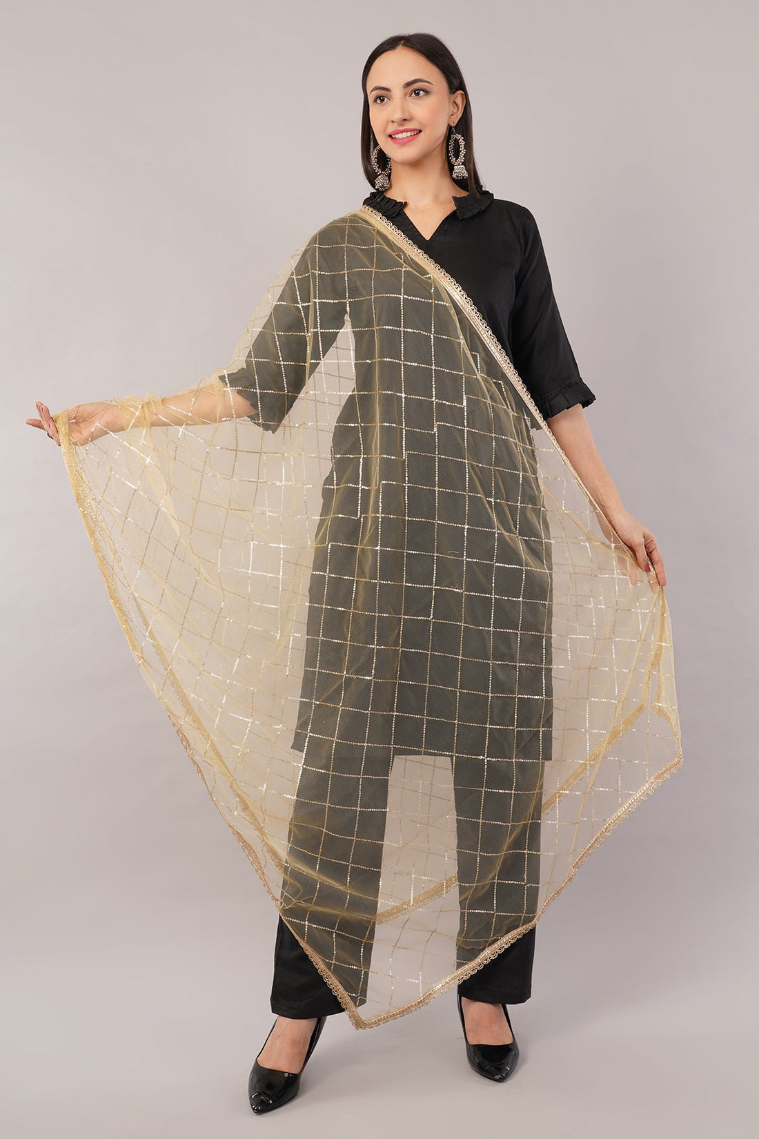 Net Sequins Dupatta for Women Chiku (NB2) – Ivaara Soft Embroidered Dupatta.