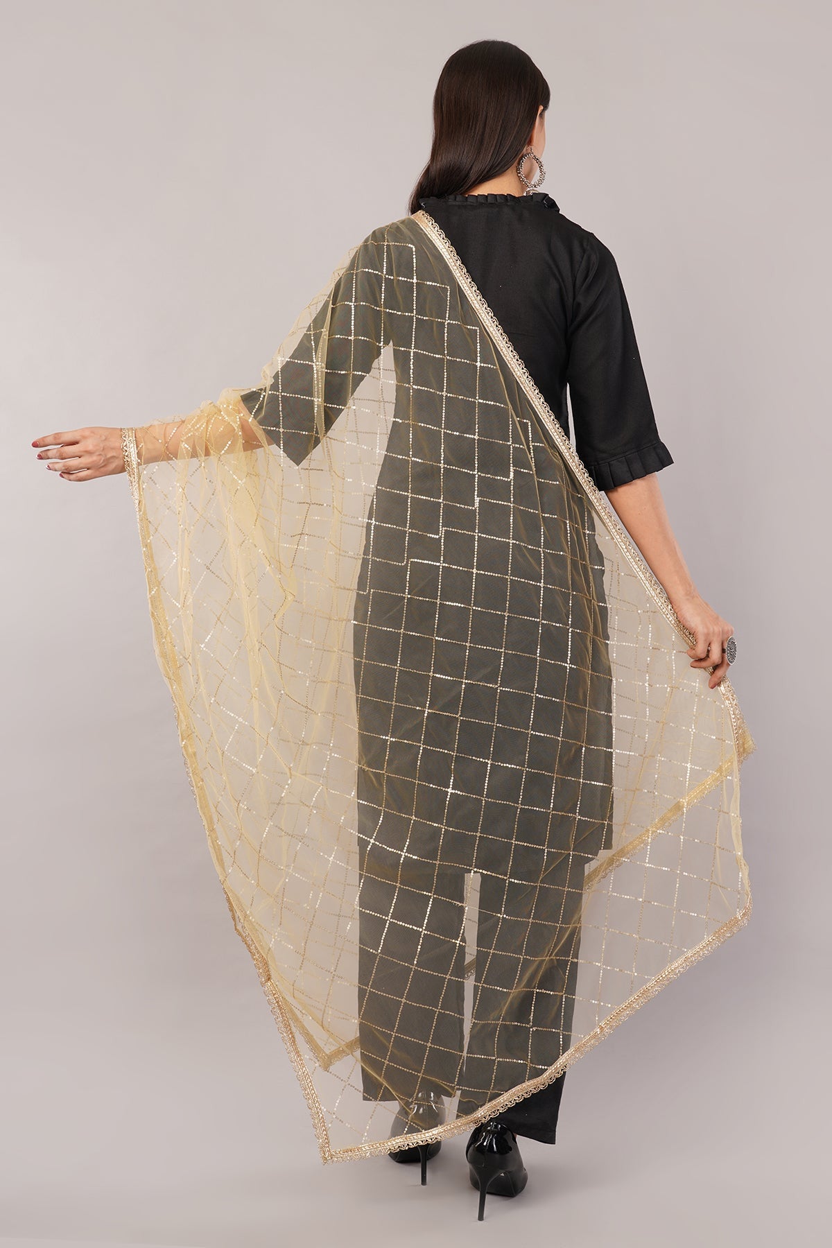 Net Sequins Dupatta for Women Chiku (NB2) – Ivaara Soft Embroidered Dupatta.