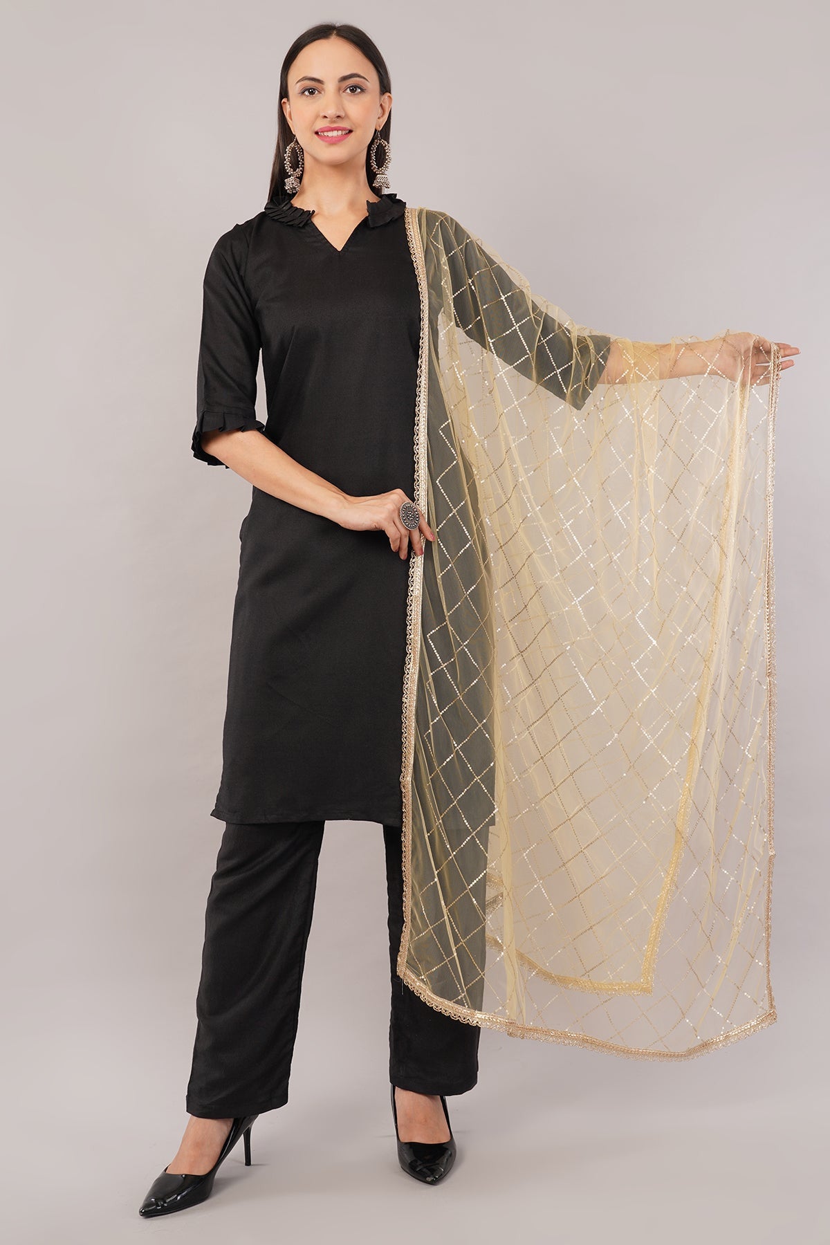 Net Sequins Dupatta for Women Chiku (NB2) – Ivaara Soft Embroidered Dupatta.