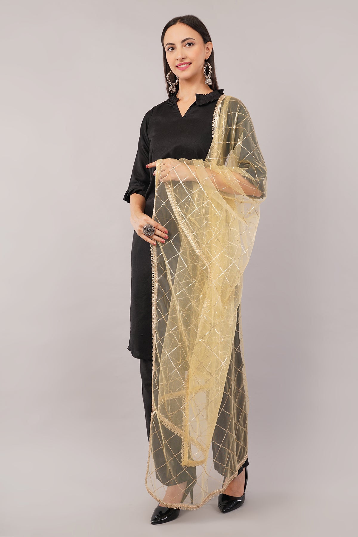 Net Sequins Dupatta for Women Chiku (NB2) – Ivaara Soft Embroidered Dupatta.