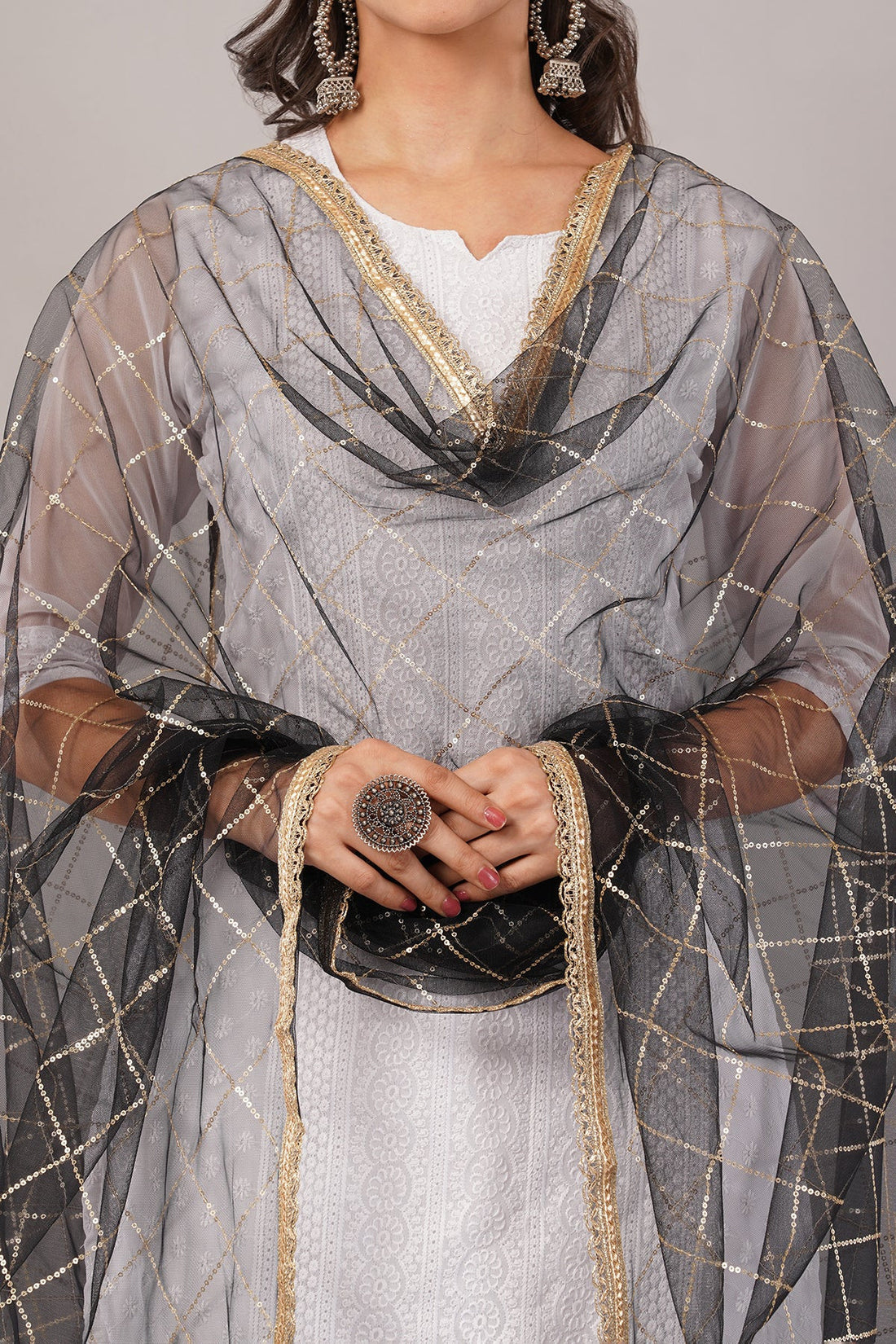 Net Sequins Dupatta for Women Black (NB4) – Ivaara Soft Embroidered Dupatta.