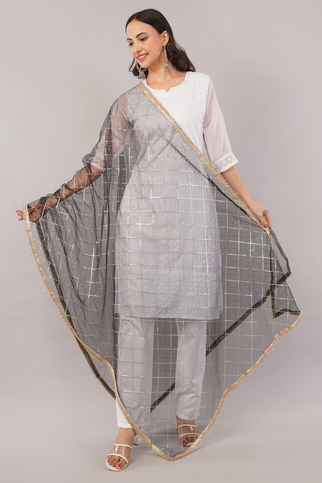 Net Sequins Dupatta for Women Black (NB4) – Ivaara Soft Embroidered Dupatta.