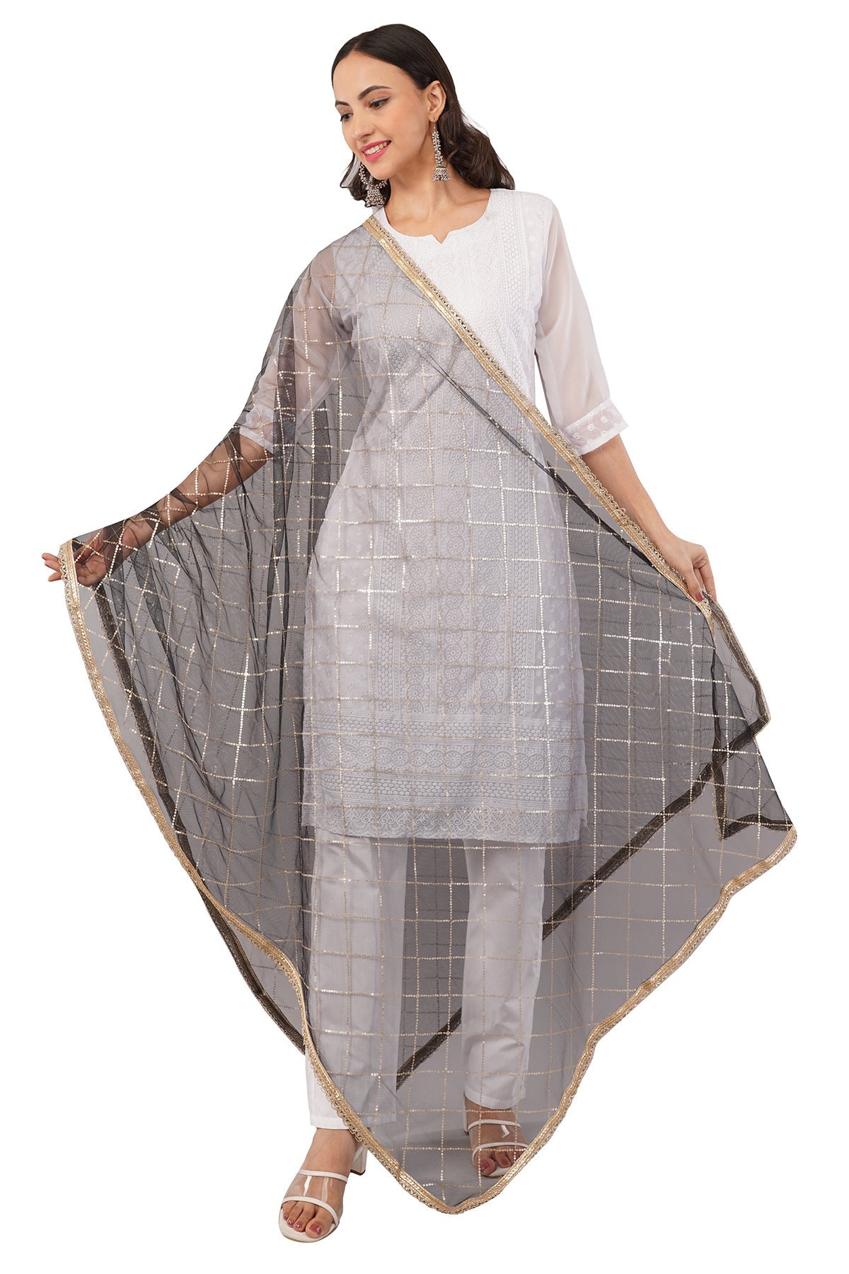 Net Sequins Dupatta for Women Black (NB4) – Ivaara Soft Embroidered Dupatta.