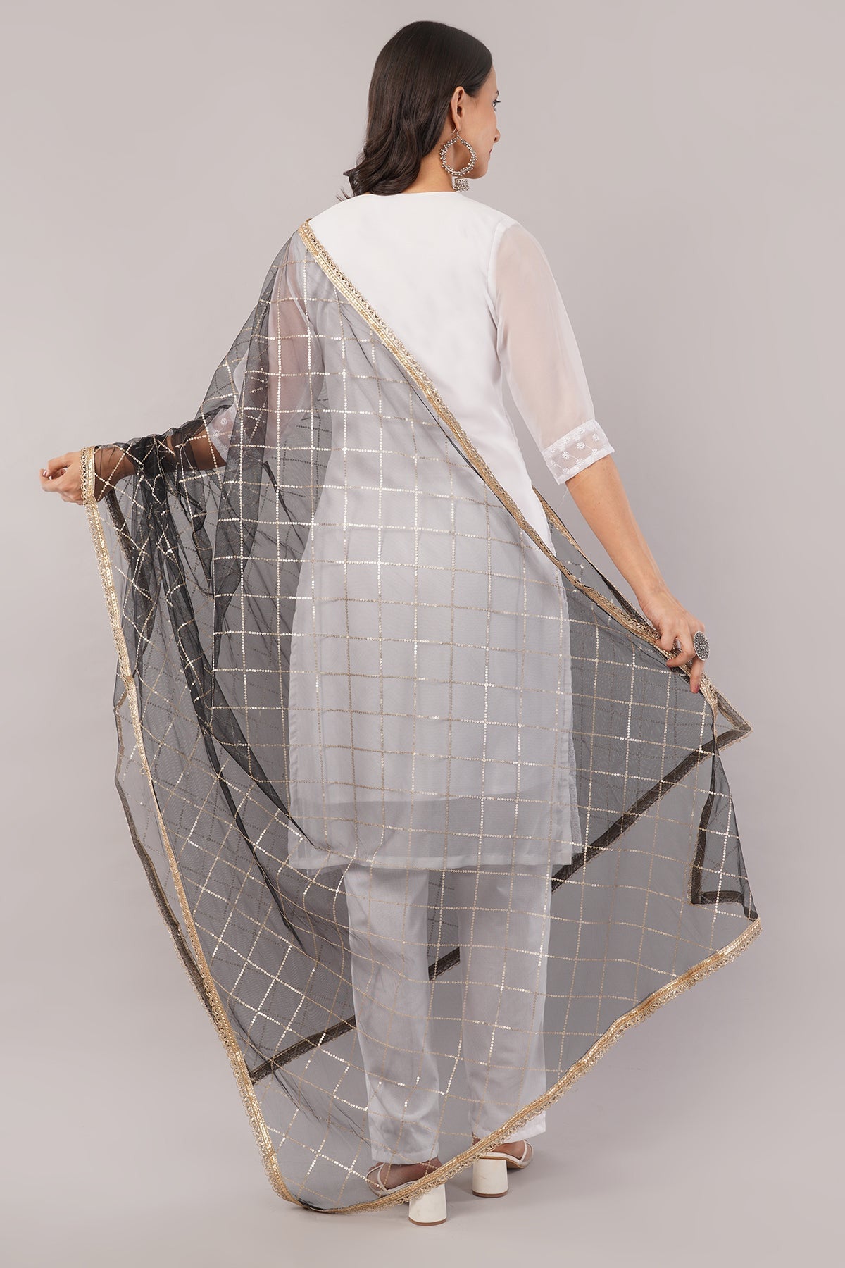 Net Sequins Dupatta for Women Black (NB4) – Ivaara Soft Embroidered Dupatta.