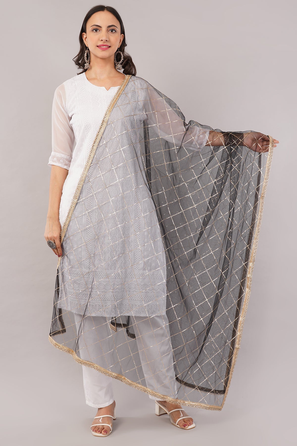 Net Sequins Dupatta for Women Black (NB4) – Ivaara Soft Embroidered Dupatta.