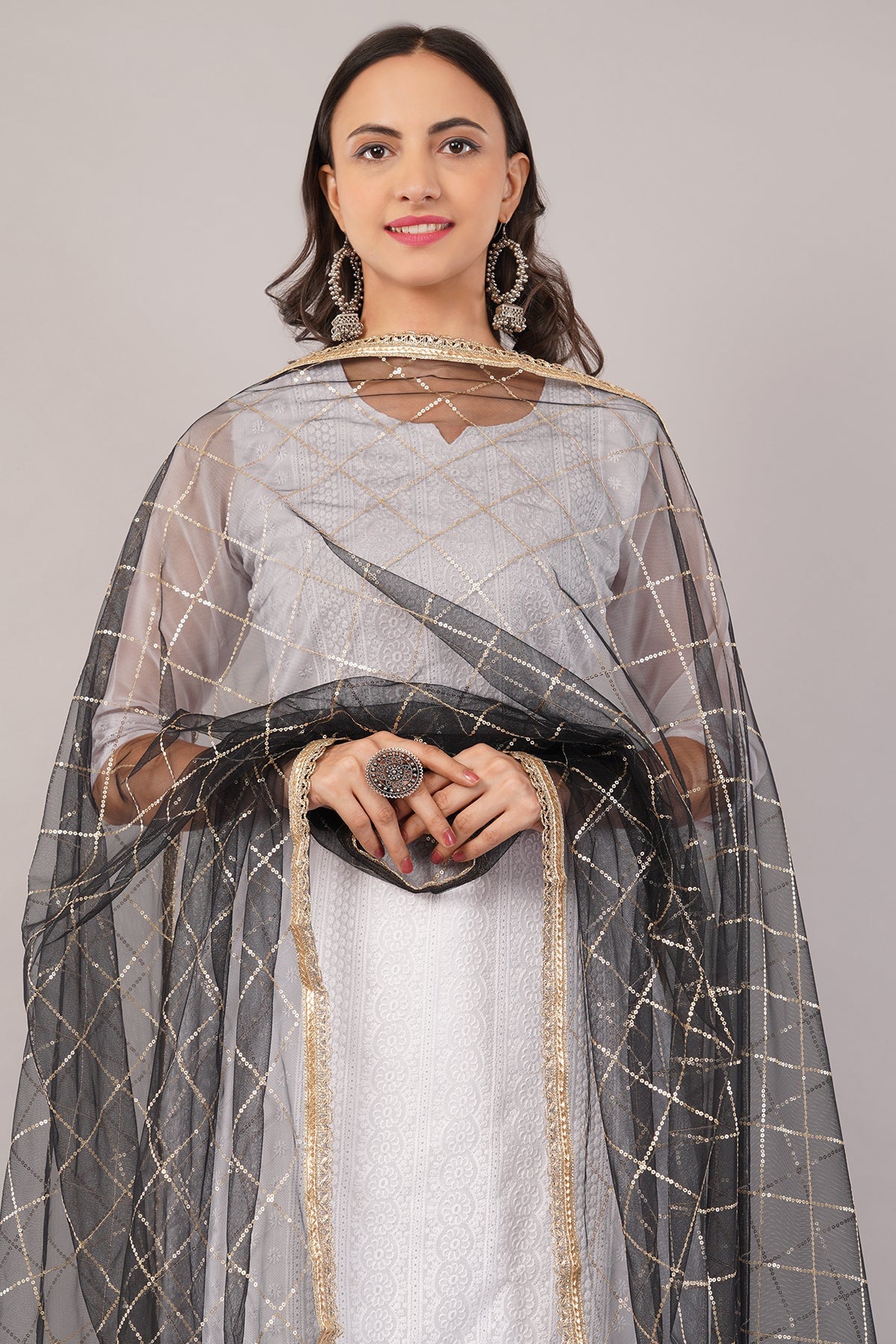 Net Sequins Dupatta for Women Black (NB4) – Ivaara Soft Embroidered Dupatta.