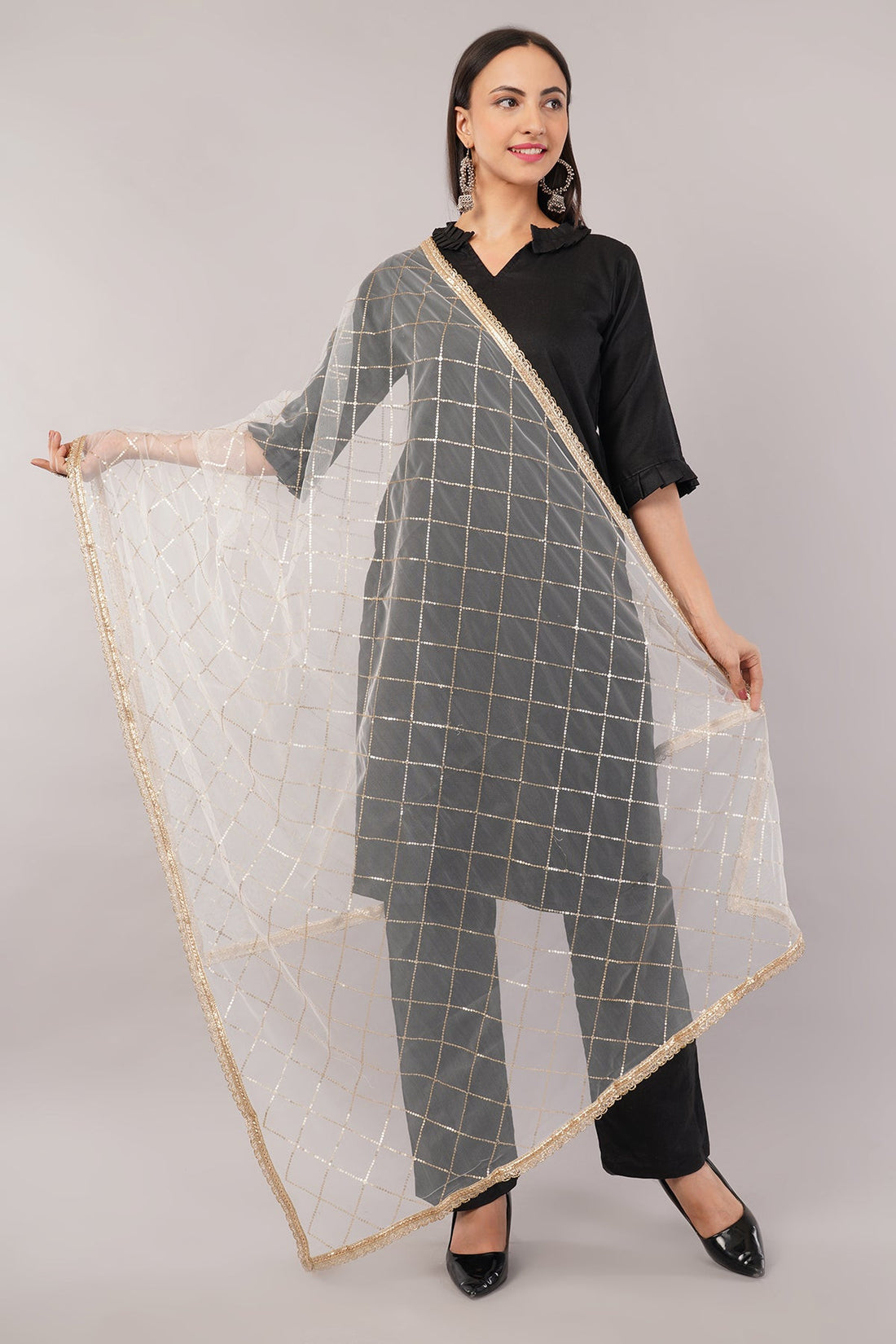 Net Sequins Dupatta for Women Cream (NB8) – Ivaara Soft Embroidered Dupatta.