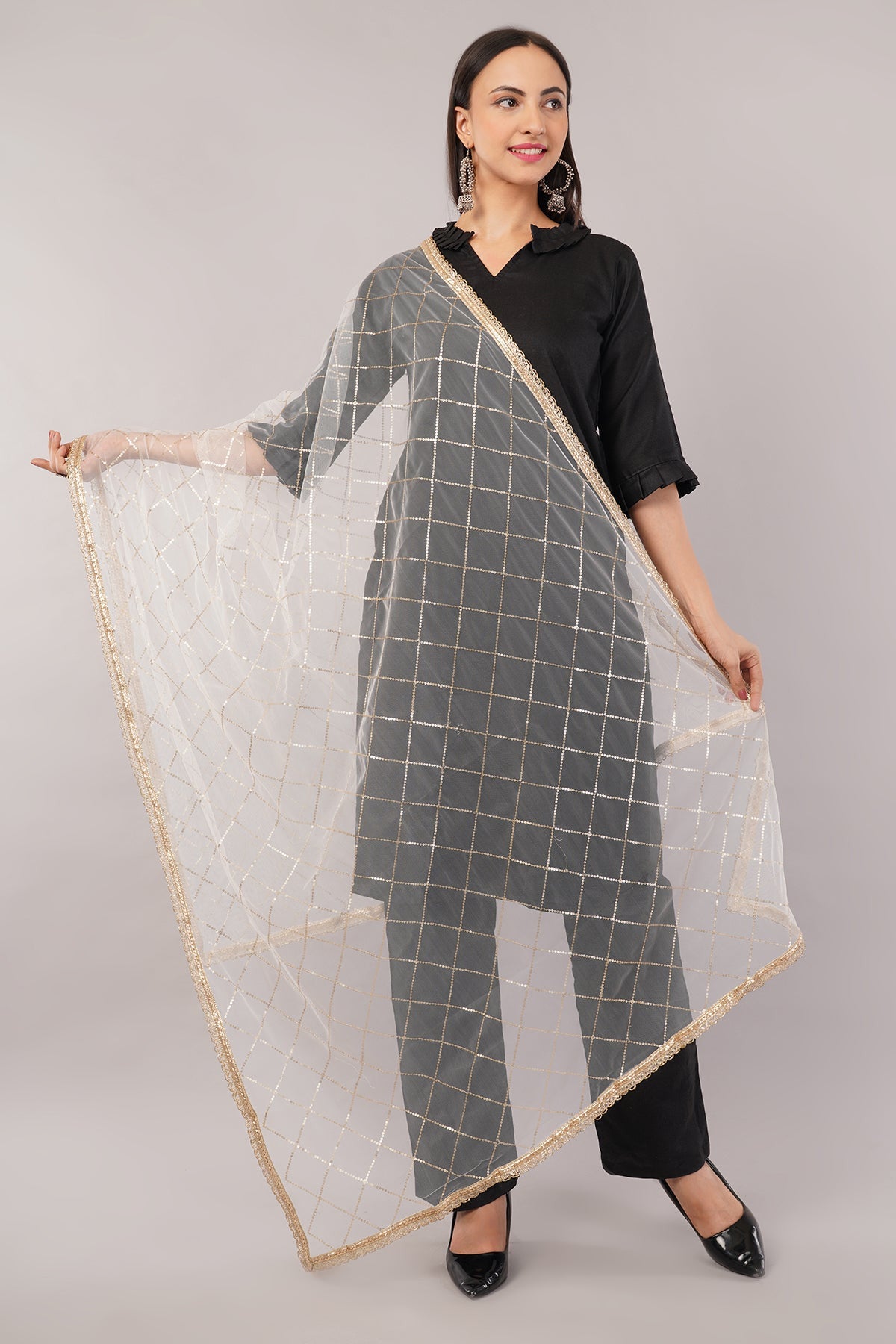 Net Sequins Dupatta for Women Cream (NB8) – Ivaara Soft Embroidered Dupatta.