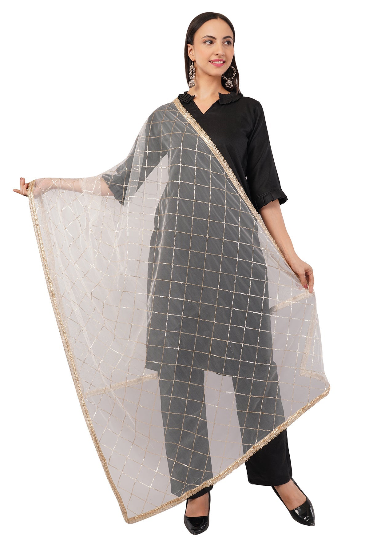 Net Sequins Dupatta for Women Cream (NB8) – Ivaara Soft Embroidered Dupatta.