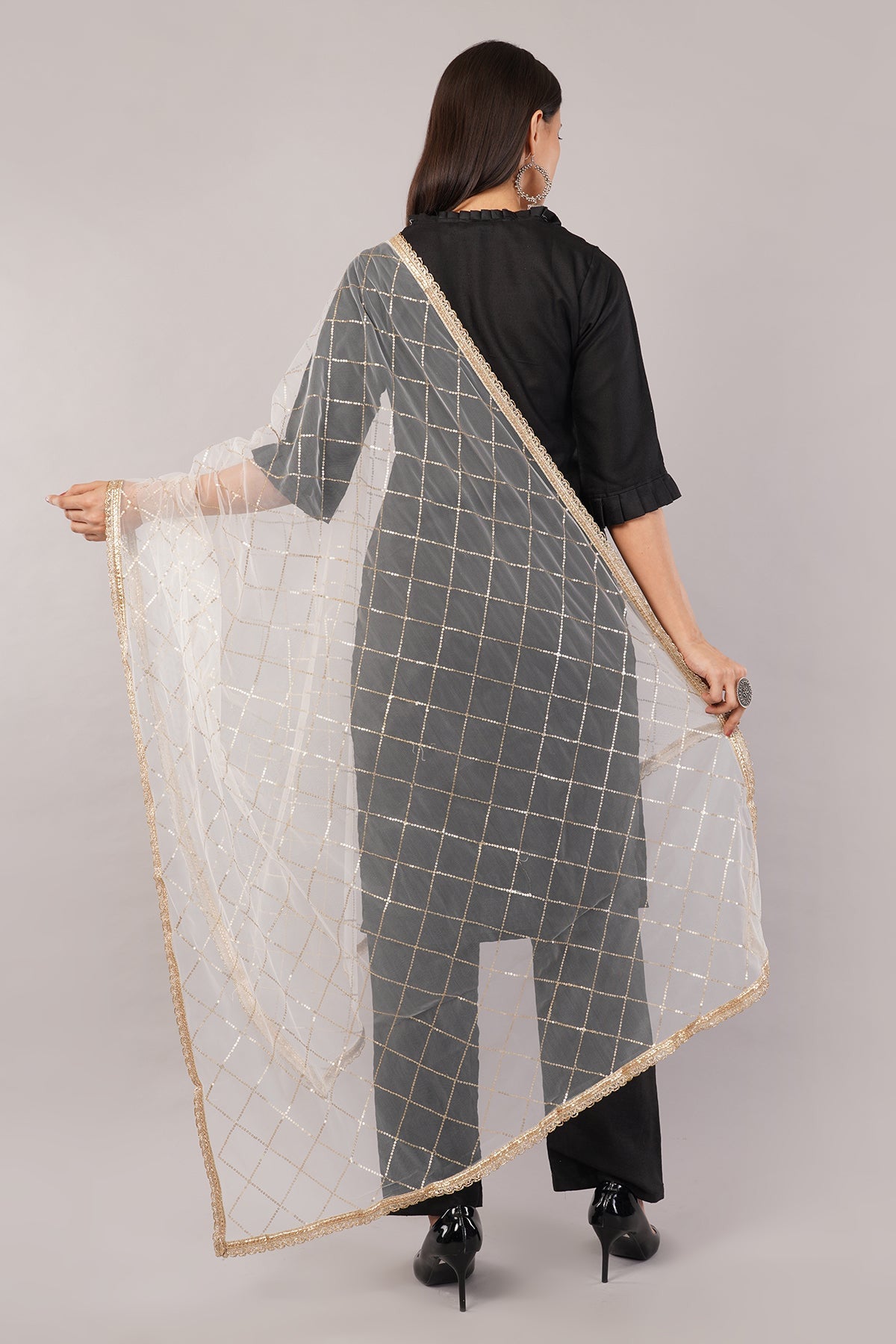 Net Sequins Dupatta for Women Cream (NB8) – Ivaara Soft Embroidered Dupatta.