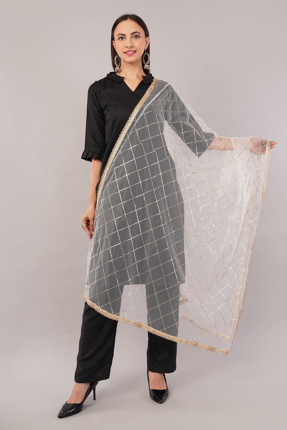 Net Sequins Dupatta for Women Cream (NB8) – Ivaara Soft Embroidered Dupatta.