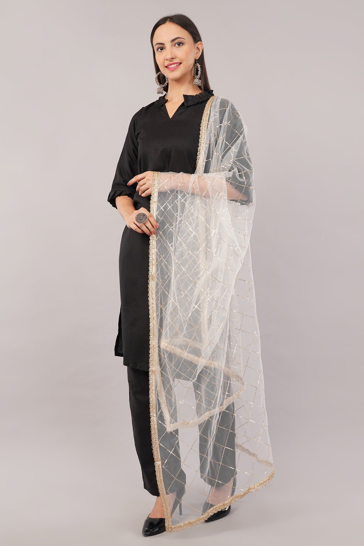 Net Sequins Dupatta for Women Cream (NB8) – Ivaara Soft Embroidered Dupatta.
