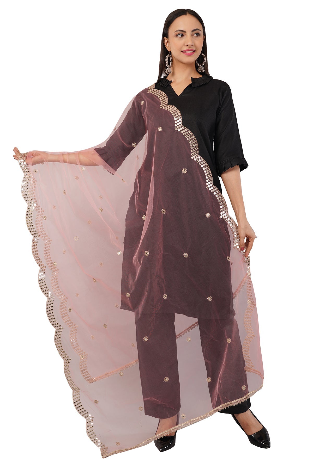 Net Cutwork Dupatta  – Embroidered With Mirror work | Gajari (NC7) | IVAARA.