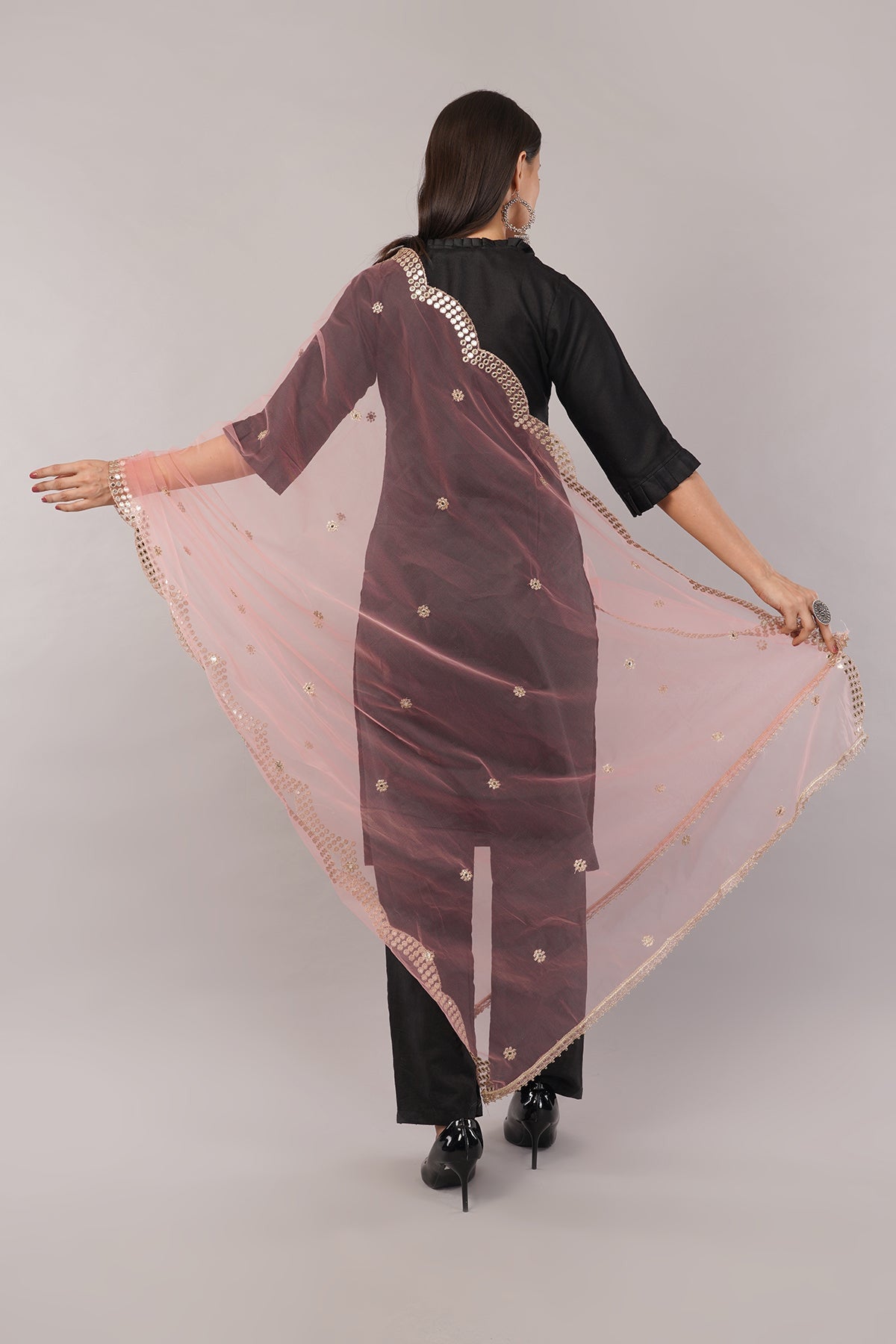 Net Cutwork Dupatta  – Embroidered With Mirror work | Gajari (NC7) | IVAARA.
