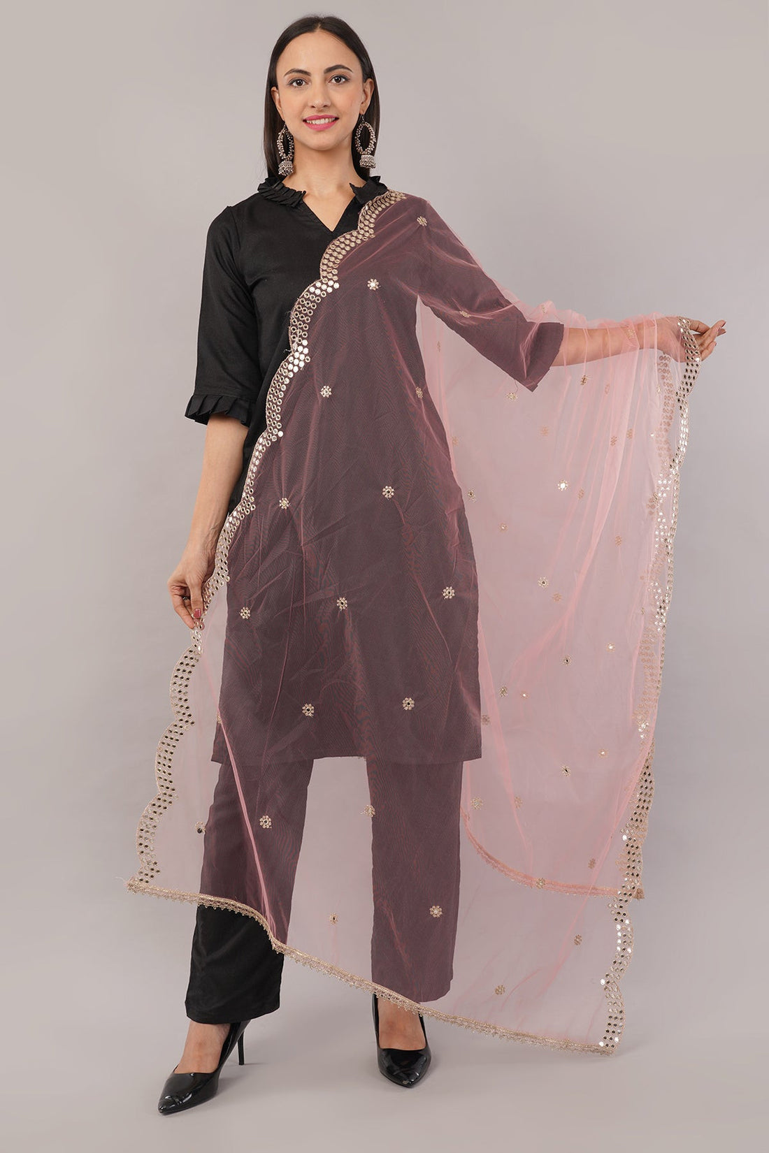 Net Cutwork Dupatta  – Embroidered With Mirror work | Gajari (NC7) | IVAARA.