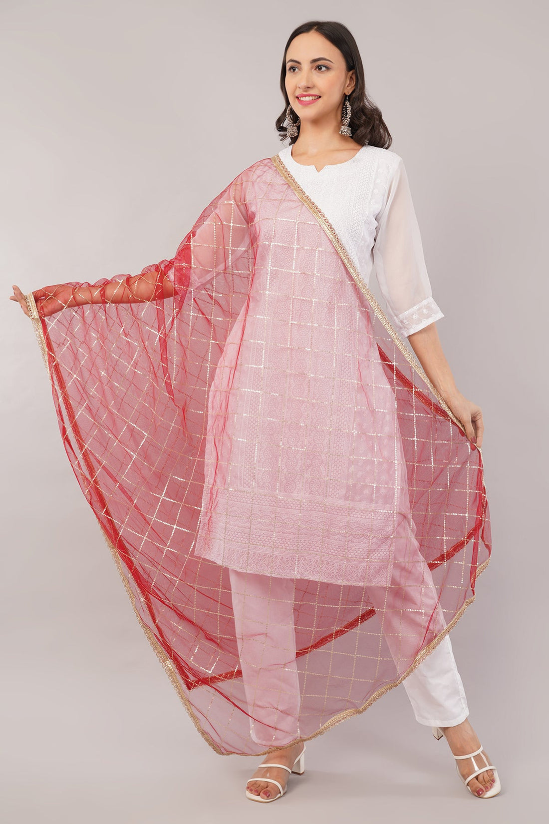 Net Sequins Dupatta for Women Maroon (NB3) – Ivaara Soft Embroidered Dupatta.