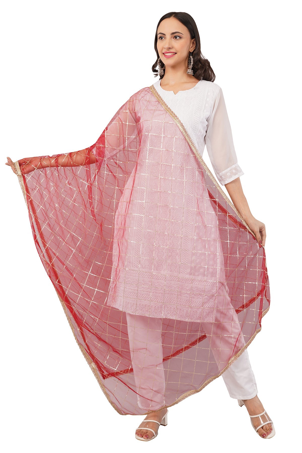 Net Sequins Dupatta for Women Maroon (NB3) – Ivaara Soft Embroidered Dupatta.