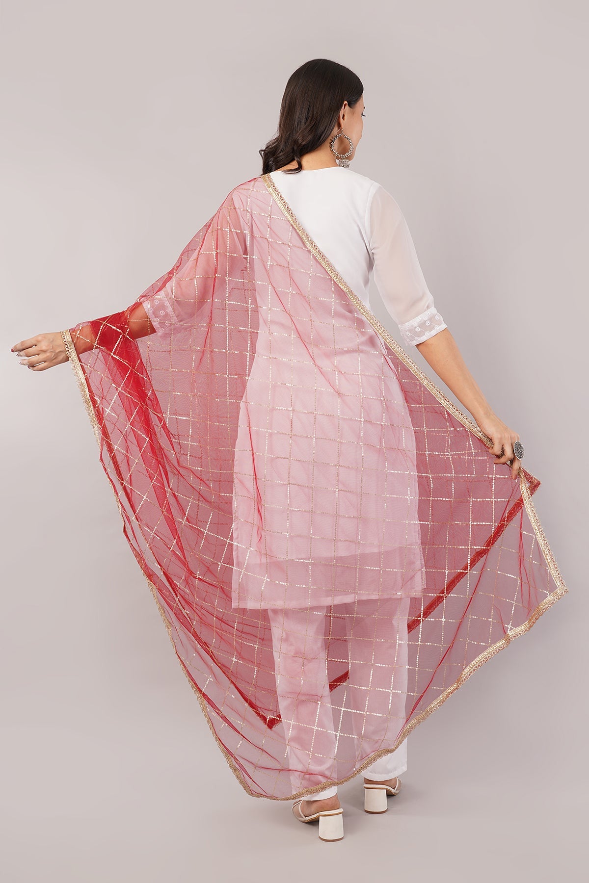 Net Sequins Dupatta for Women Maroon (NB3) – Ivaara Soft Embroidered Dupatta.