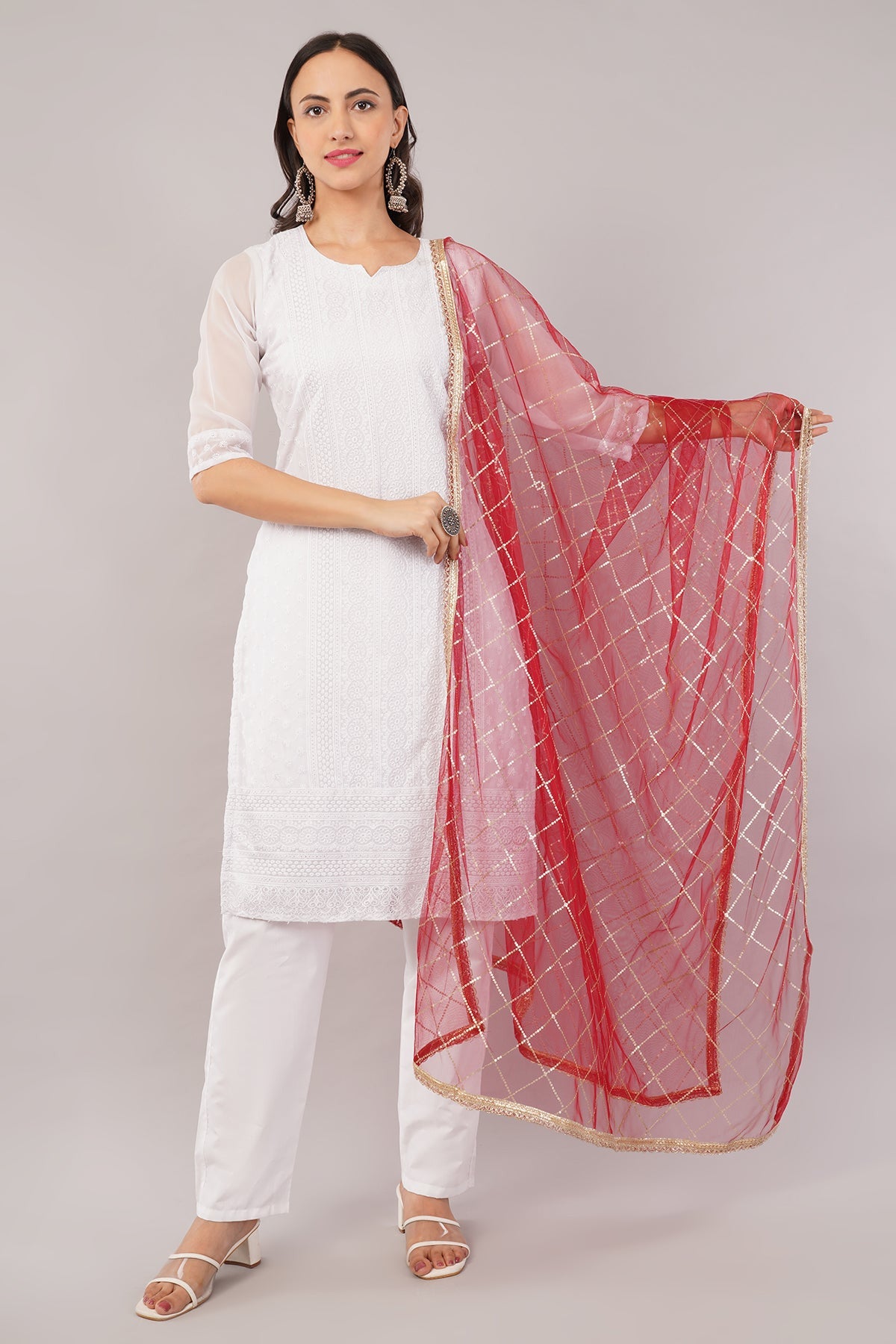 Net Sequins Dupatta for Women Maroon (NB3) – Ivaara Soft Embroidered Dupatta.