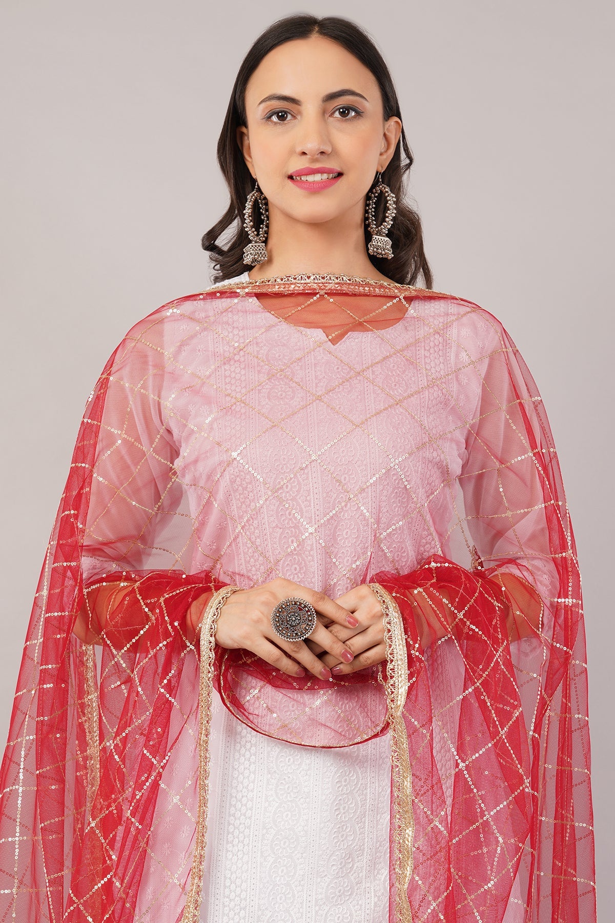 Net Sequins Dupatta for Women Maroon (NB3) – Ivaara Soft Embroidered Dupatta.