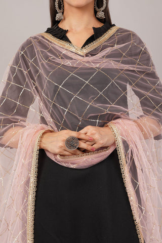 Net Sequins Dupatta for Women Pinkish Peach (NB7) – Ivaara Soft Embroidered Dupatta