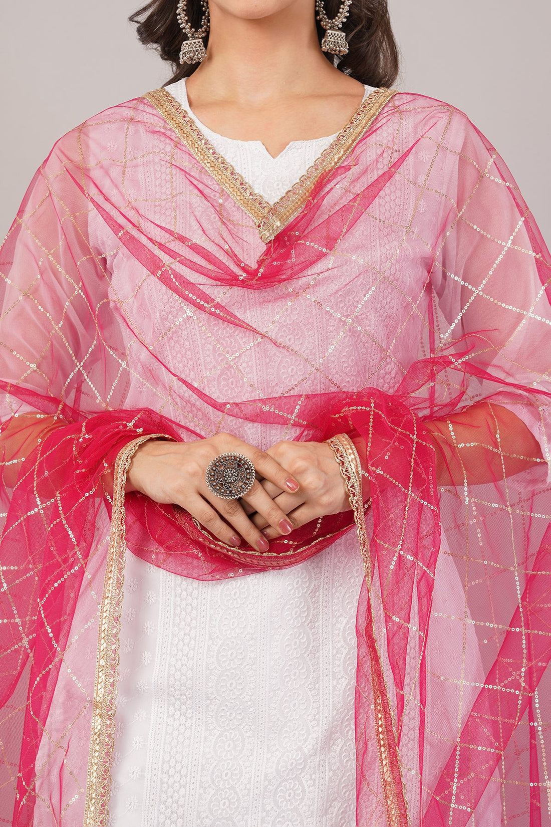 Net Sequins Dupatta for Rani (NB9) – Ivaara Soft Embroidered Dupatta.