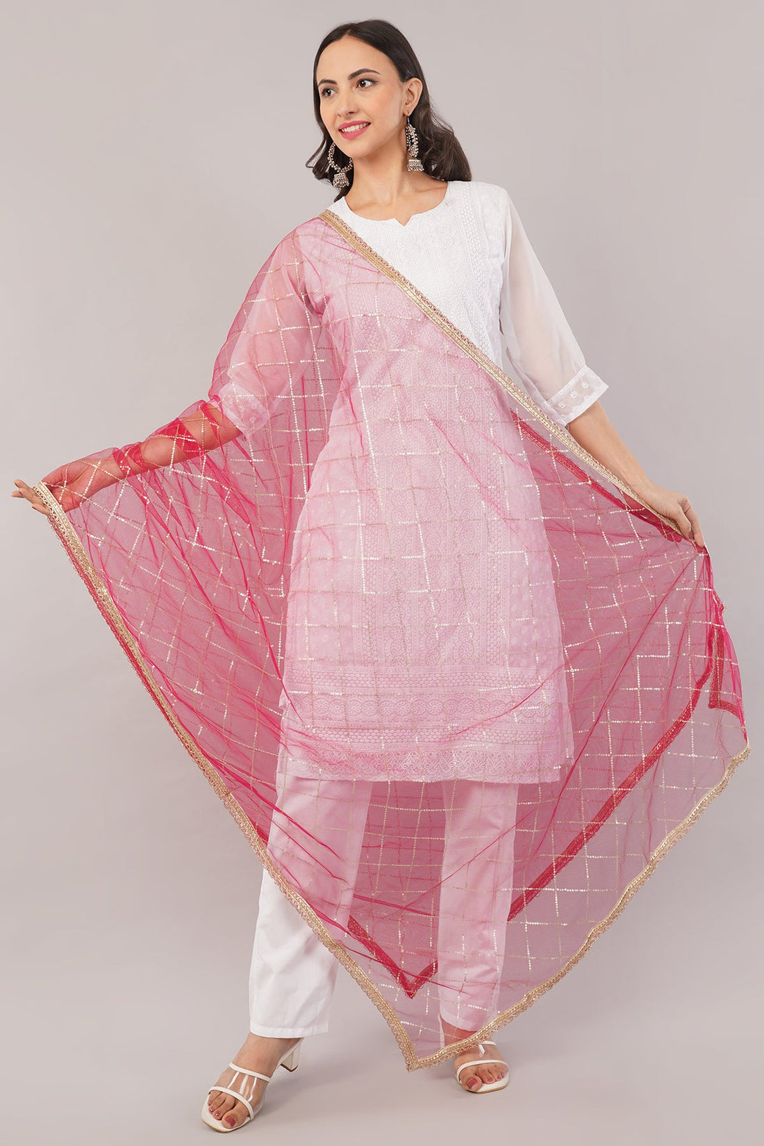 Net Sequins Dupatta for Rani (NB9) – Ivaara Soft Embroidered Dupatta.