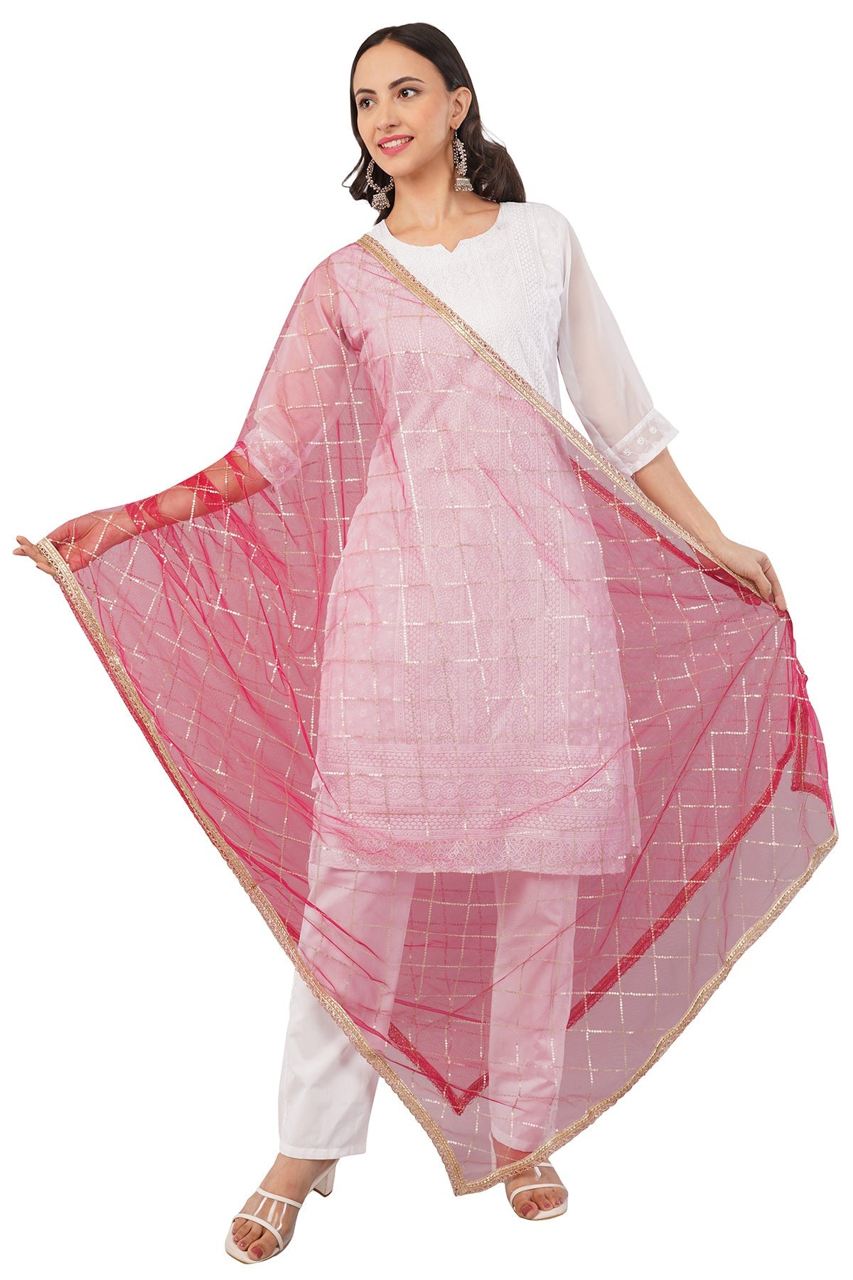 Net Sequins Dupatta for Rani (NB9) – Ivaara Soft Embroidered Dupatta.