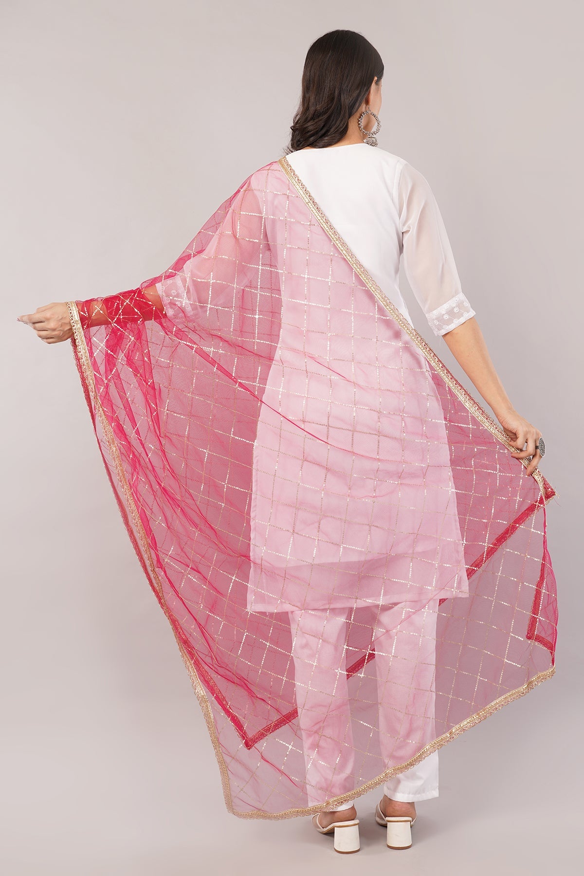 Net Sequins Dupatta for Rani (NB9) – Ivaara Soft Embroidered Dupatta.