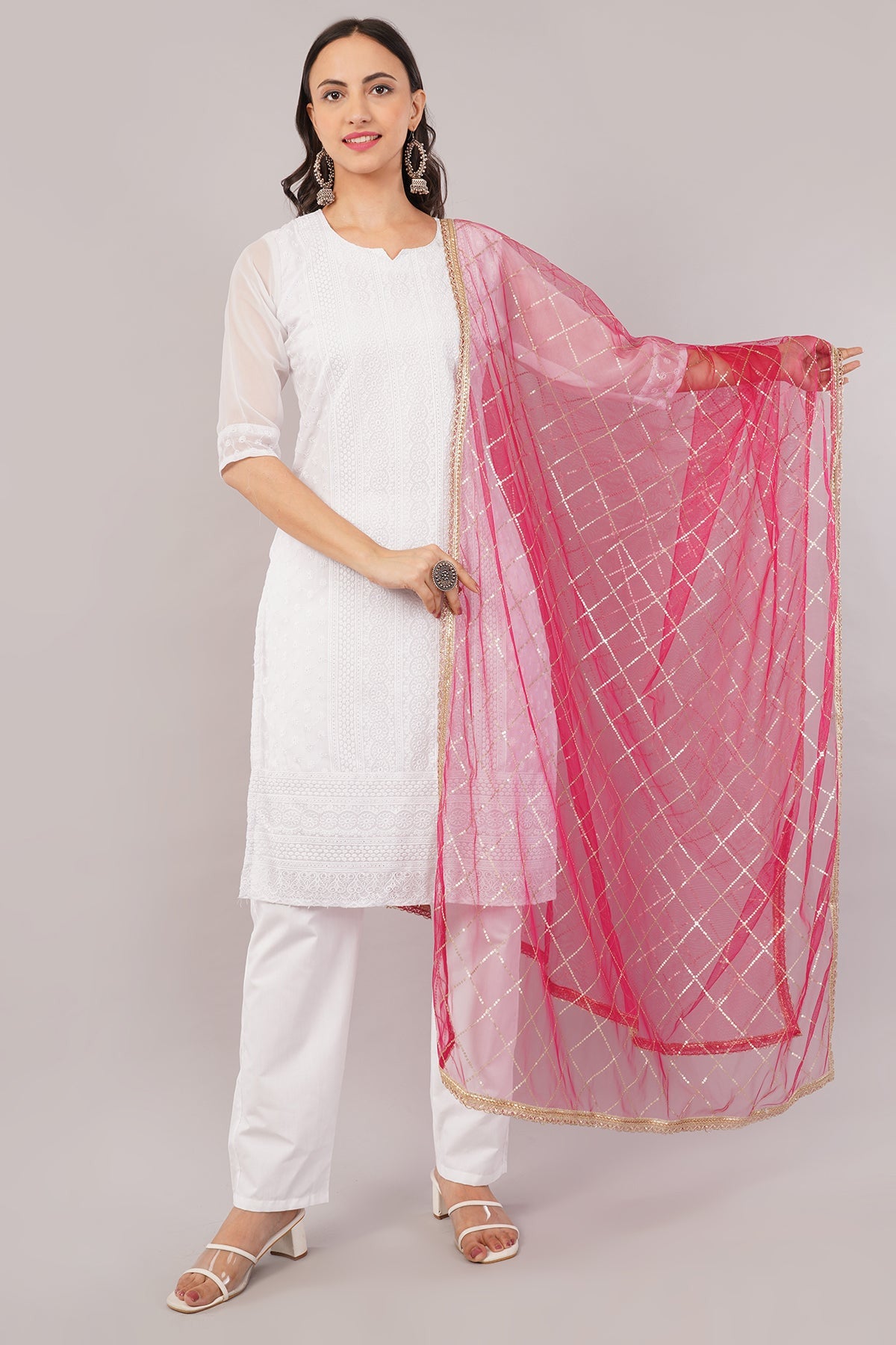 Net Sequins Dupatta for Rani (NB9) – Ivaara Soft Embroidered Dupatta.