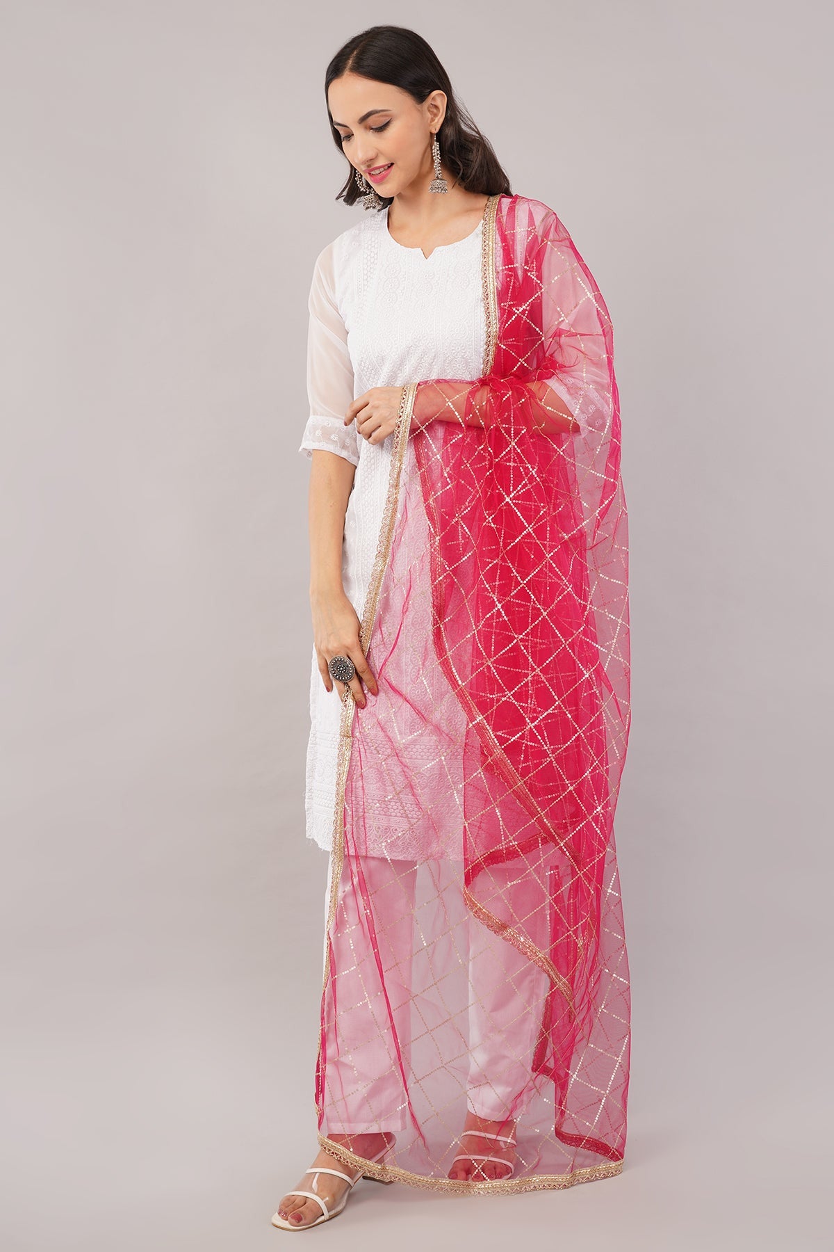 Net Sequins Dupatta for Rani (NB9) – Ivaara Soft Embroidered Dupatta.
