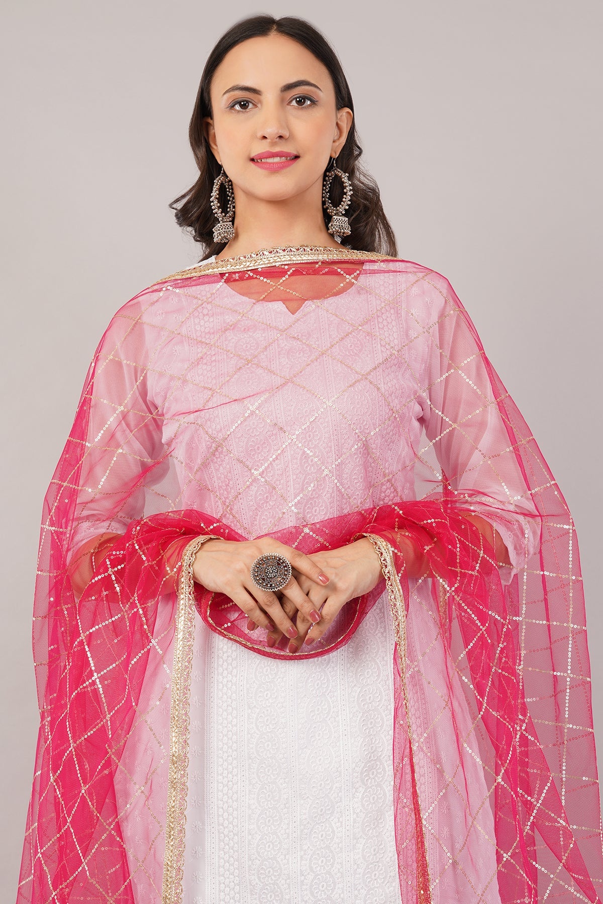 Net Sequins Dupatta for Rani (NB9) – Ivaara Soft Embroidered Dupatta.