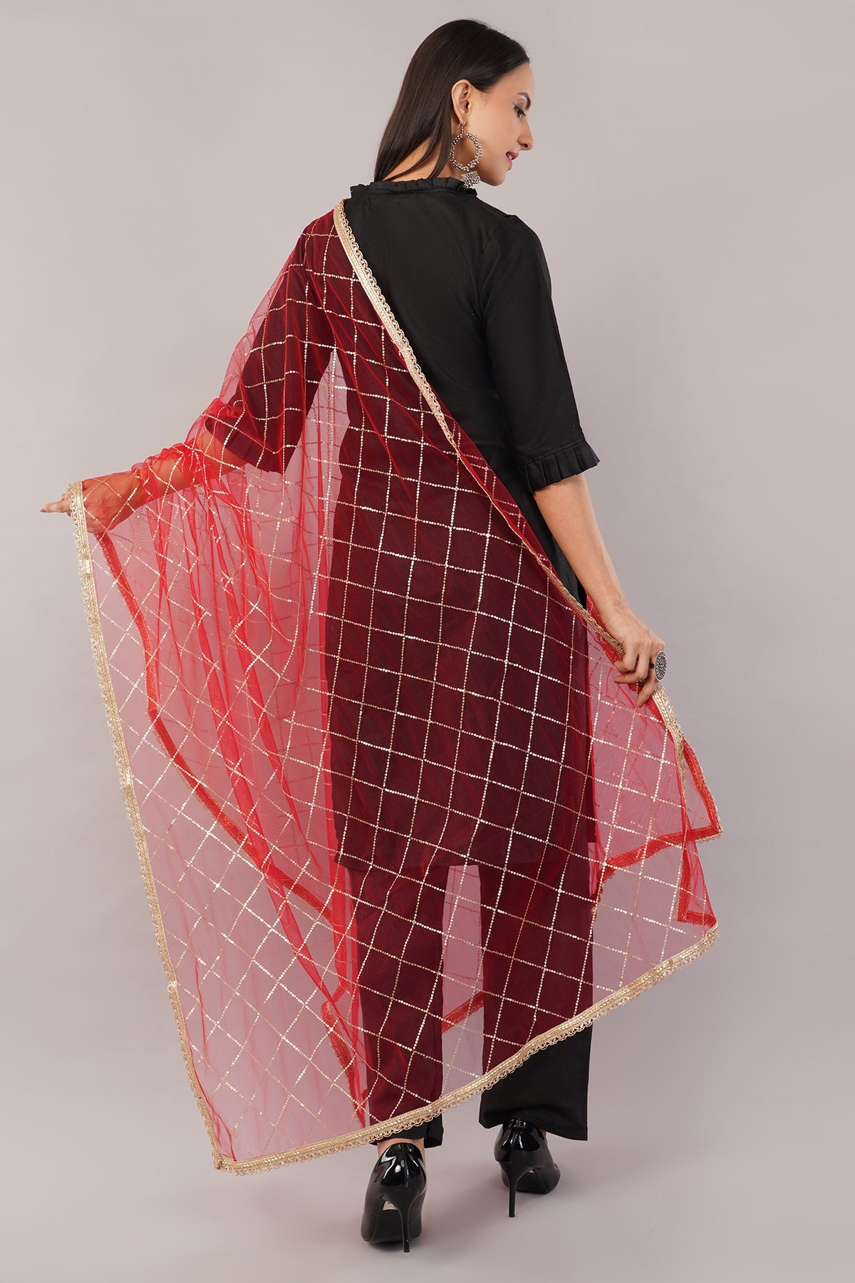 Net Sequins Dupatta for Women Red (NB1) – Ivaara Soft Embroidered Dupatta.