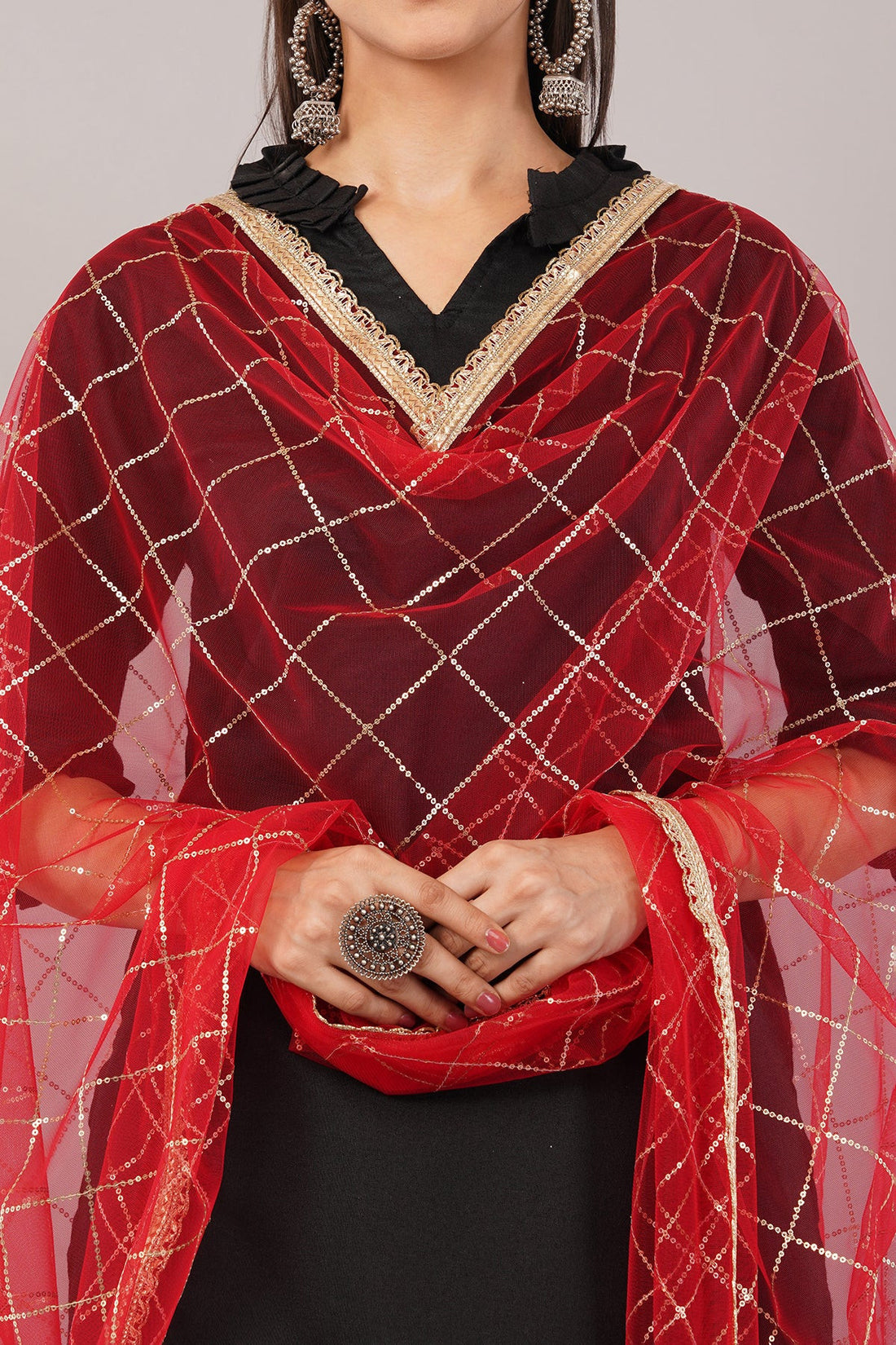 Net Sequins Dupatta for Women Red (NB1) – Ivaara Soft Embroidered Dupatta.