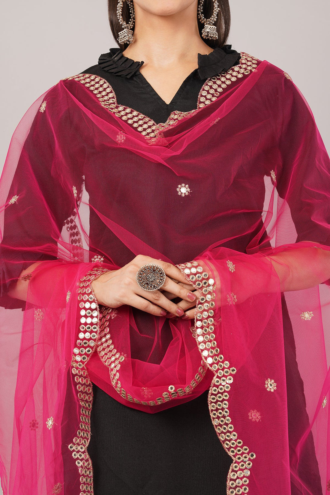 Net Cutwork Dupatta  – Embroidered With Mirror work | Rani (NC2) | IVAARA.
