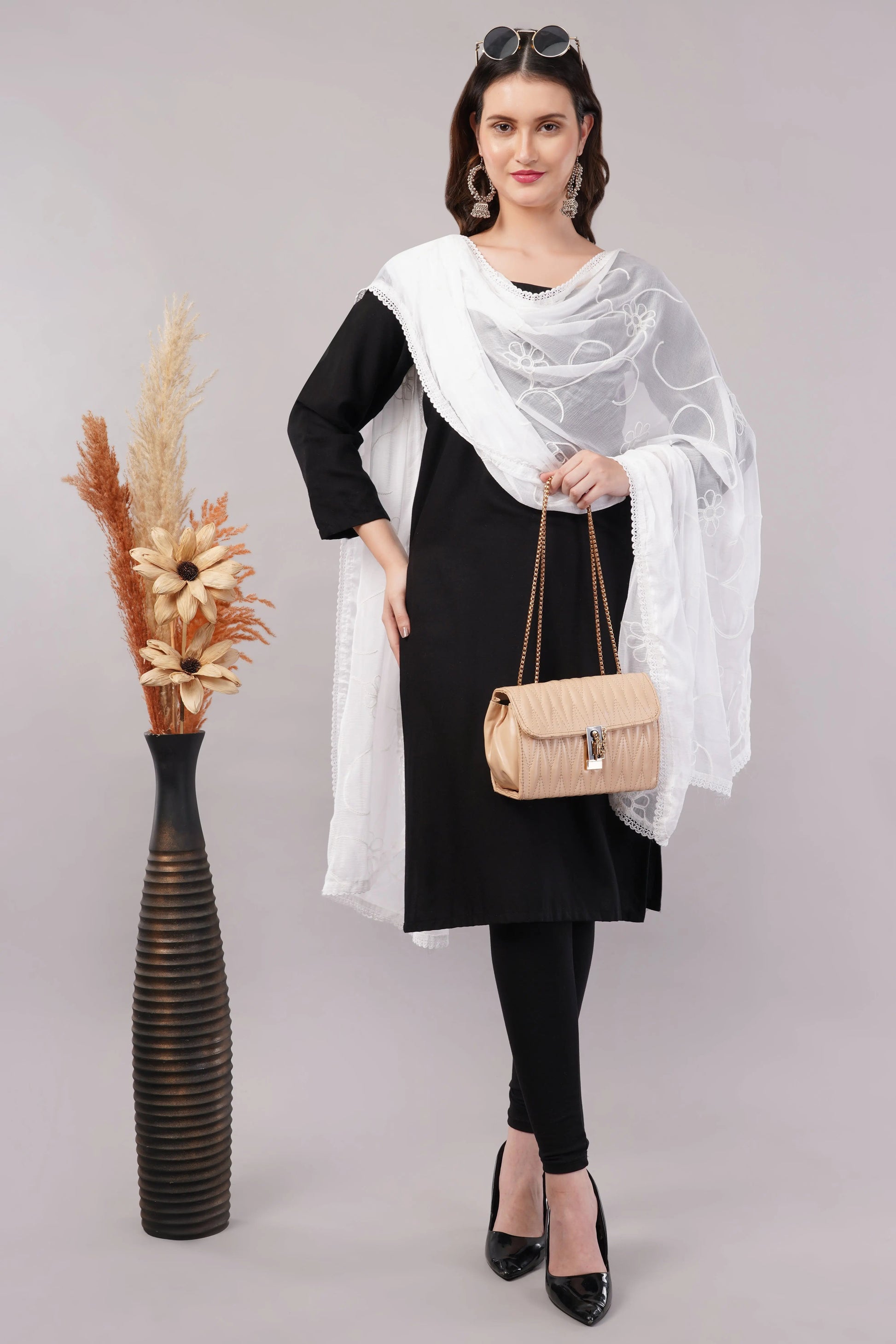 White Embroidered Dyeable Chiffon Dupatta | Nazneen Chunni (ND-1) | Ivaara.