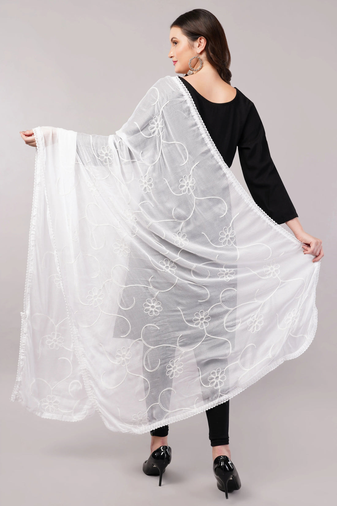 White Embroidered Dyeable Chiffon Dupatta | Nazneen Chunni (ND-1) | Ivaara.