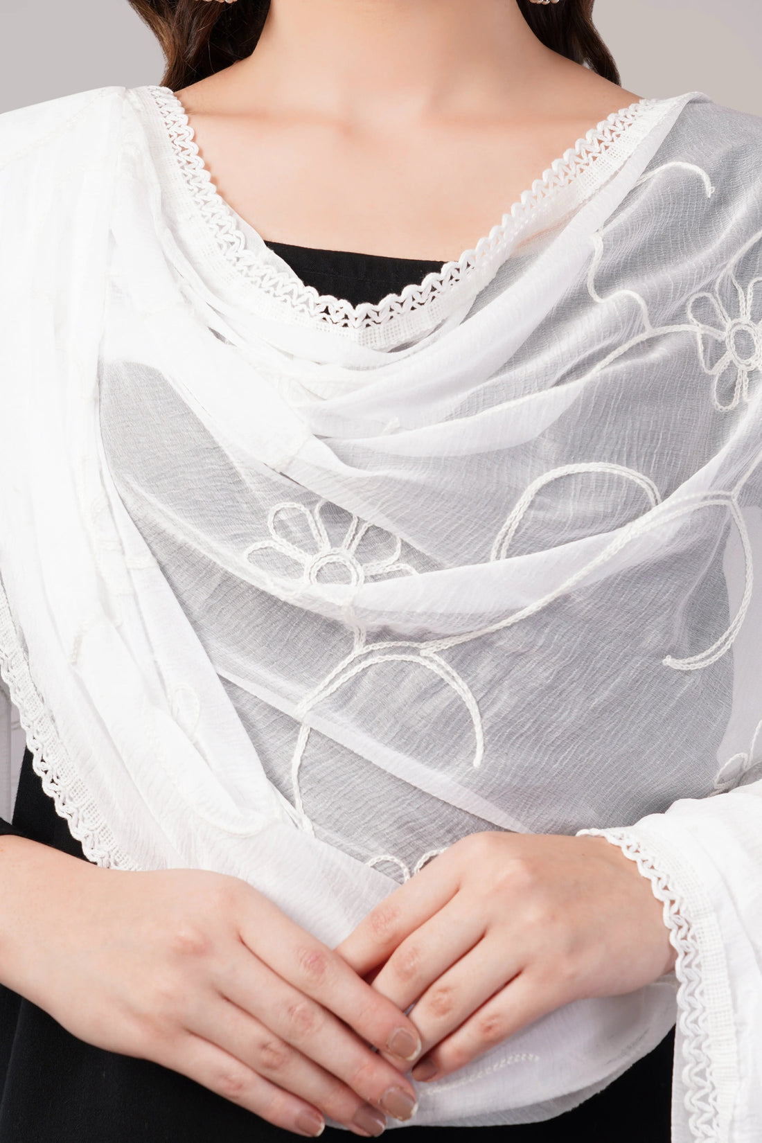 White Embroidered Dyeable Chiffon Dupatta | Nazneen Chunni (ND-1) | Ivaara.
