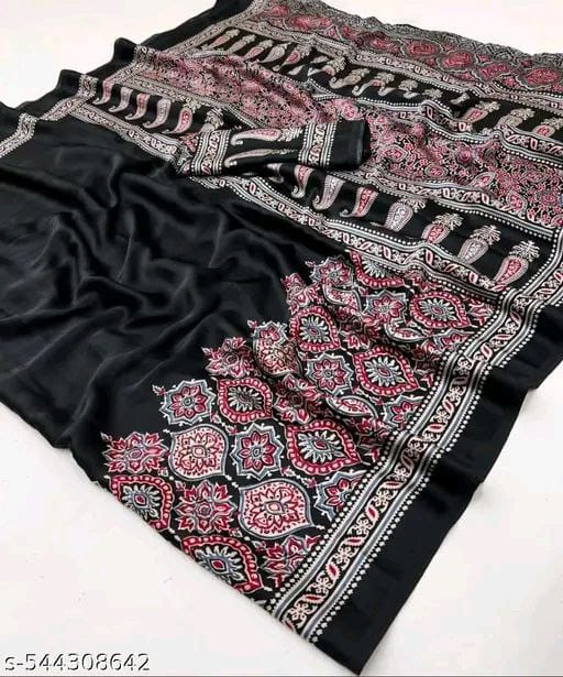 Premium Satin Crepe Black Saree | Ivaara