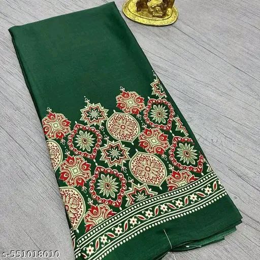 Premium Satin Crepe Bottle Green Saree | Ivaara