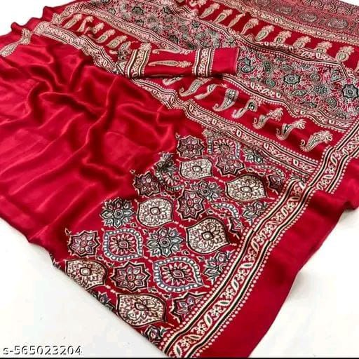 Premium Satin Crepe Red Saree | Ivaara
