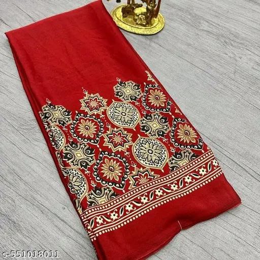 Premium Satin Crepe Red Saree | Ivaara