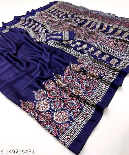 Premium Satin Crepe Royal Blue Saree | Ivaara