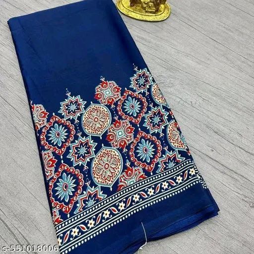 Premium Satin Crepe Royal Blue Saree | Ivaara