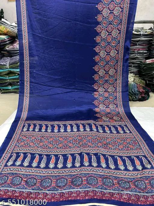 Premium Satin Crepe Royal Blue Saree | Ivaara